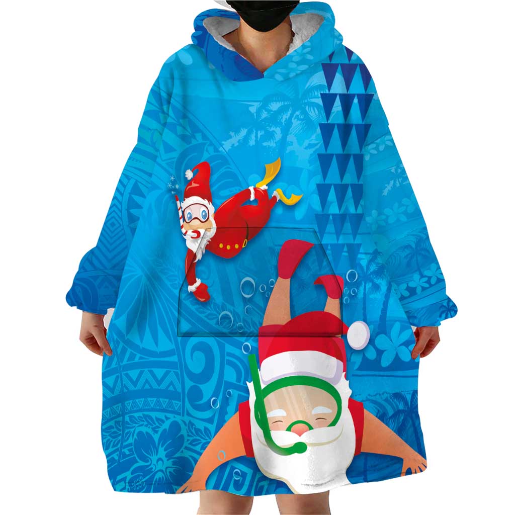 Hawaiian Santa Claus Snorkeling Wearable Blanket Hoodie Kakau and Polynesian Pattern LT03 - Polynesian Pride