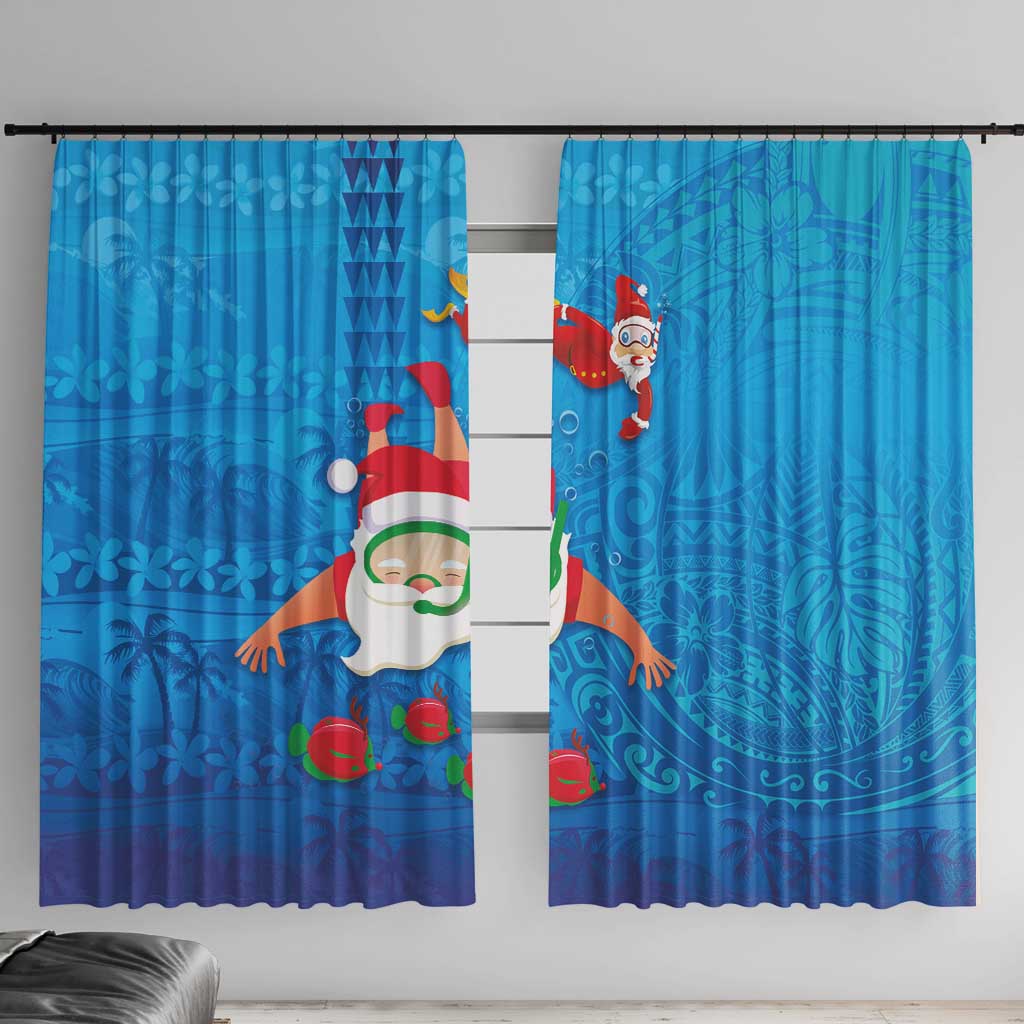 Hawaiian Santa Claus Snorkeling Window Curtain Kakau and Polynesian Pattern