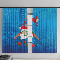 Hawaiian Santa Claus Snorkeling Window Curtain Kakau and Polynesian Pattern LT03 With Hooks Blue - Polynesian Pride