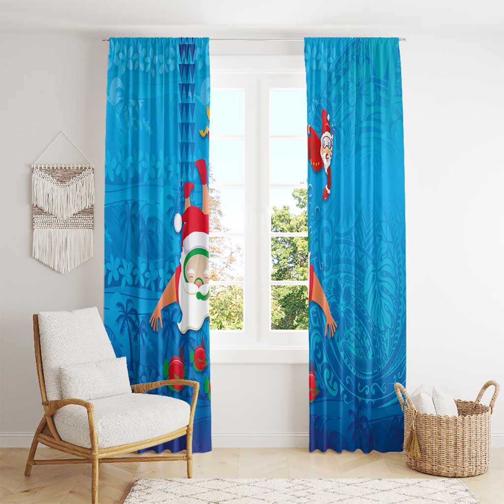 Hawaiian Santa Claus Snorkeling Window Curtain Kakau and Polynesian Pattern LT03 - Polynesian Pride