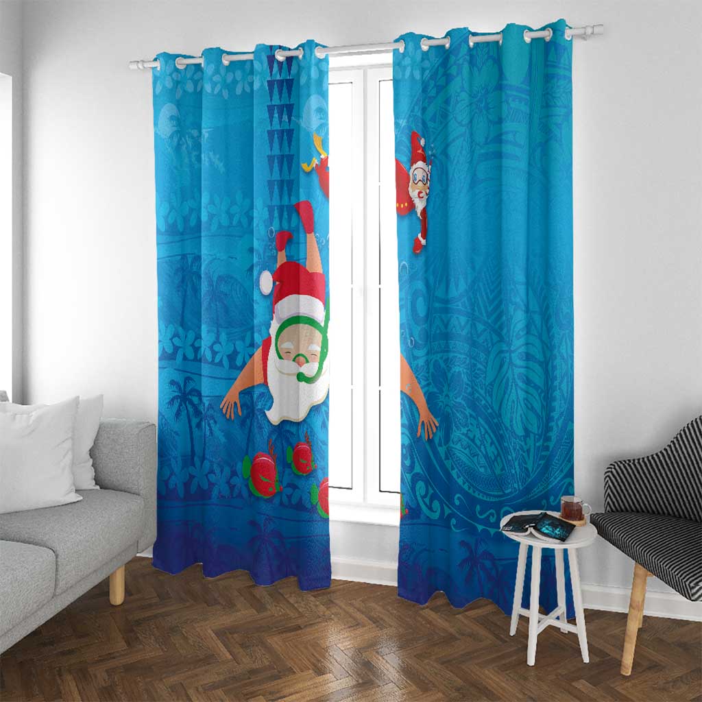 Hawaiian Santa Claus Snorkeling Window Curtain Kakau and Polynesian Pattern LT03 With Grommets Blue - Polynesian Pride