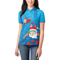 Hawaiian Santa Claus Snorkeling Women Polo Shirt Kakau and Polynesian Pattern