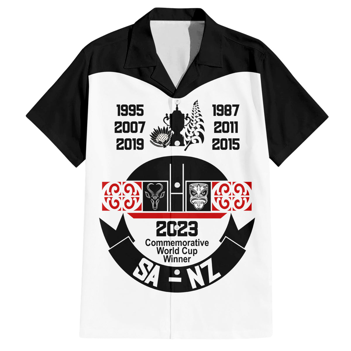 South Africa and New Zealand Family Matching Short Sleeve Bodycon Dress and Hawaiian Shirt Champion History Go Final 2023 Vintage Style LT03 Dad's Shirt - Short Sleeve White - Polynesian Pride