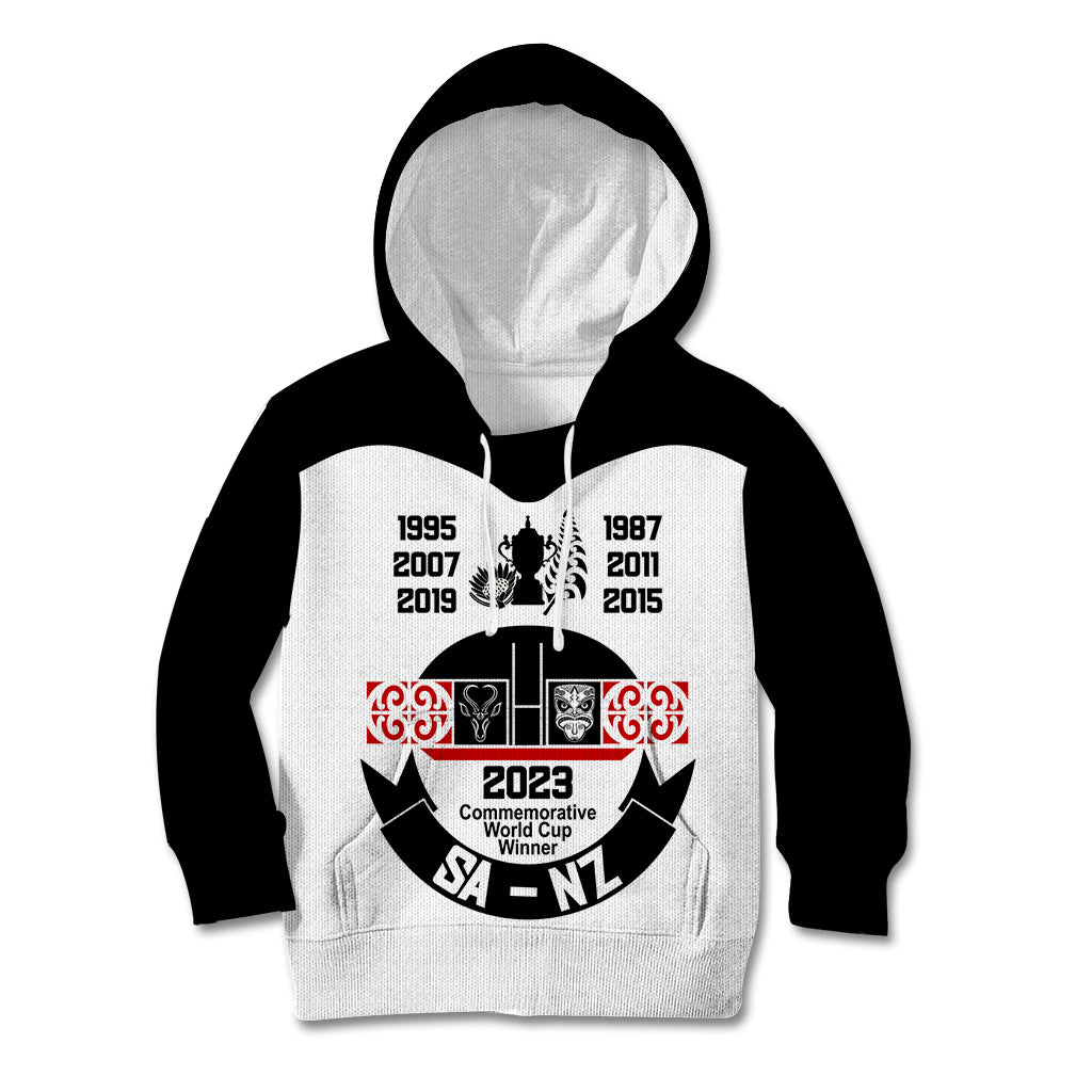 South Africa and New Zealand Kid Hoodie Champion History Go Final 2023 Vintage Style LT03 Hoodie White - Polynesian Pride