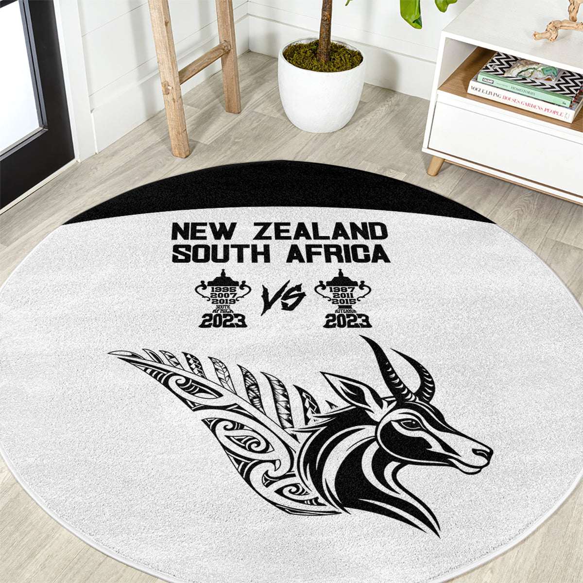 South Africa and New Zealand Round Carpet Champion History Go Final 2023 Vintage Style LT03 White - Polynesian Pride