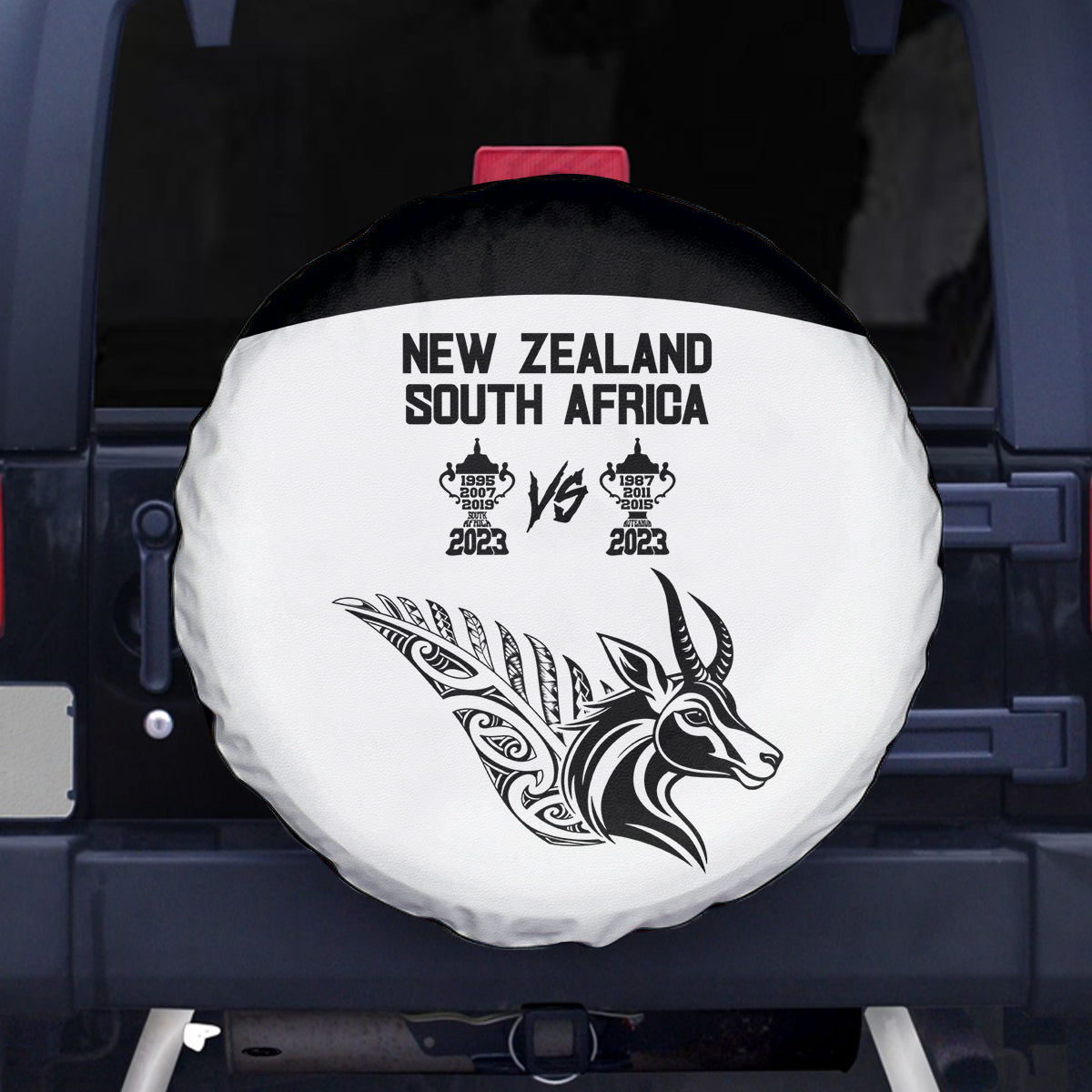 South Africa and New Zealand Spare Tire Cover Champion History Go Final 2023 Vintage Style LT03 White - Polynesian Pride