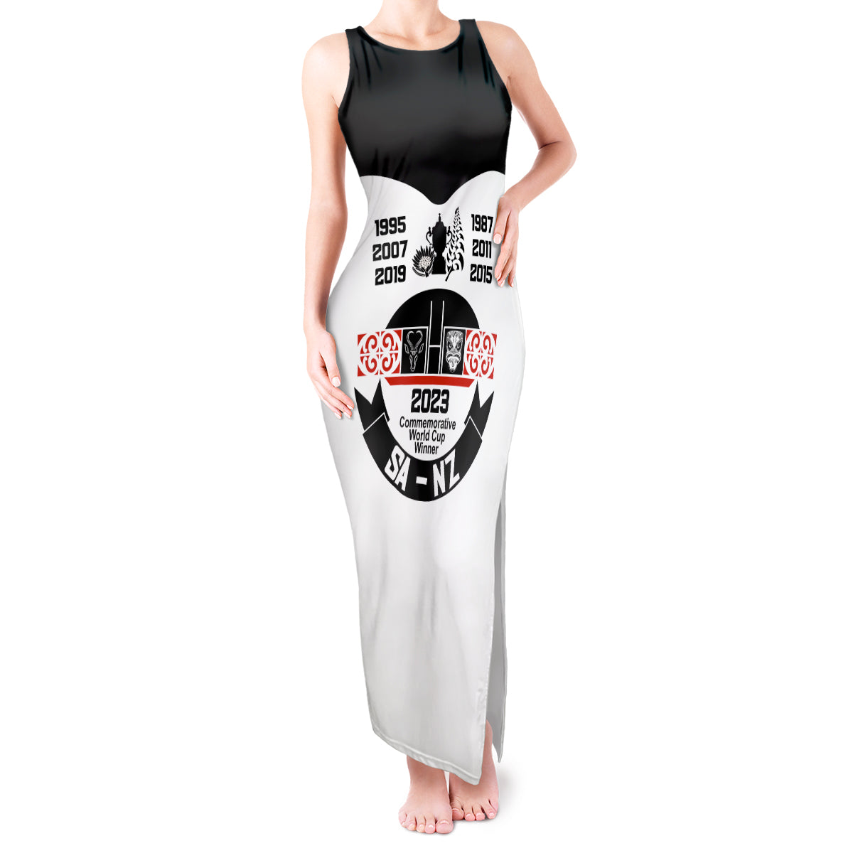 South Africa and New Zealand Tank Maxi Dress Champion History Go Final 2023 Vintage Style LT03 Women White - Polynesian Pride