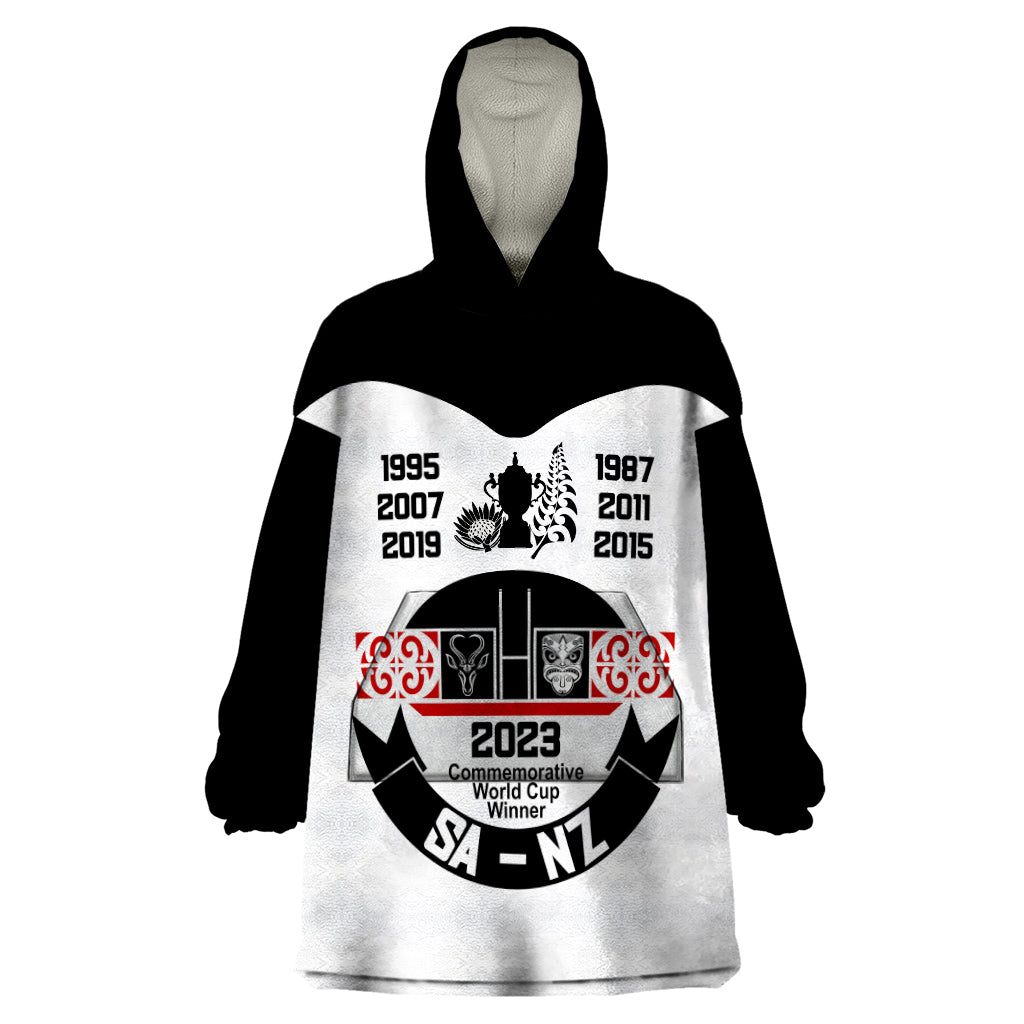 South Africa and New Zealand Wearable Blanket Hoodie Champion History Go Final 2023 Vintage Style LT03 One Size White - Polynesian Pride