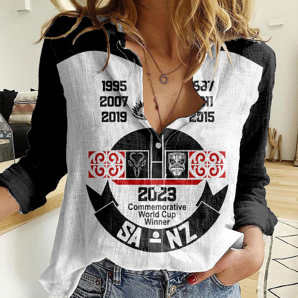South Africa and New Zealand Women Casual Shirt Champion History Go Final 2023 Vintage Style LT03 Female White - Polynesian Pride