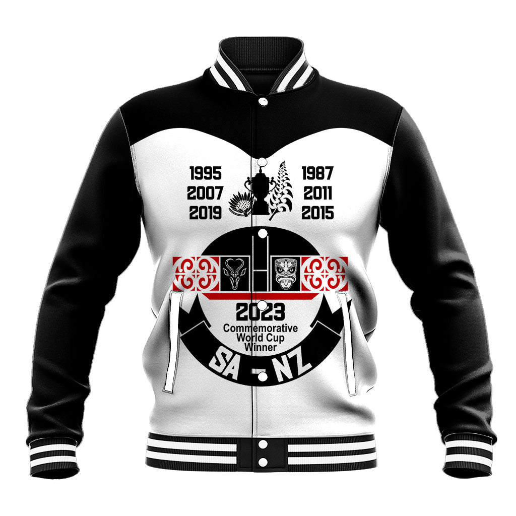 Personalised South Africa and New Zealand Baseball Jacket Champion History Go Final 2023 Vintage Style LT03 Unisex White - Polynesian Pride