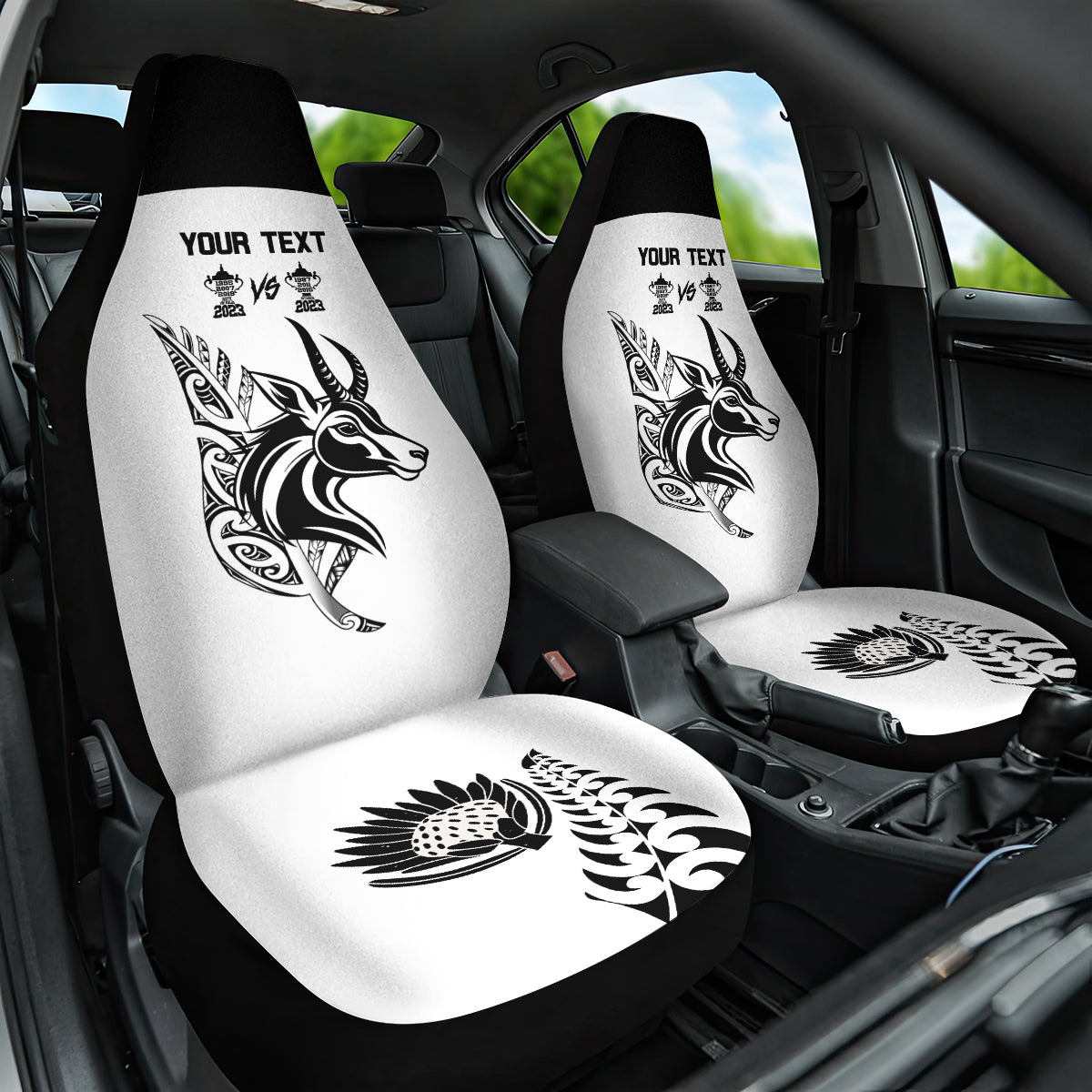 Personalised South Africa and New Zealand Car Seat Cover Champion History Go Final 2023 Vintage Style LT03 One Size White - Polynesian Pride