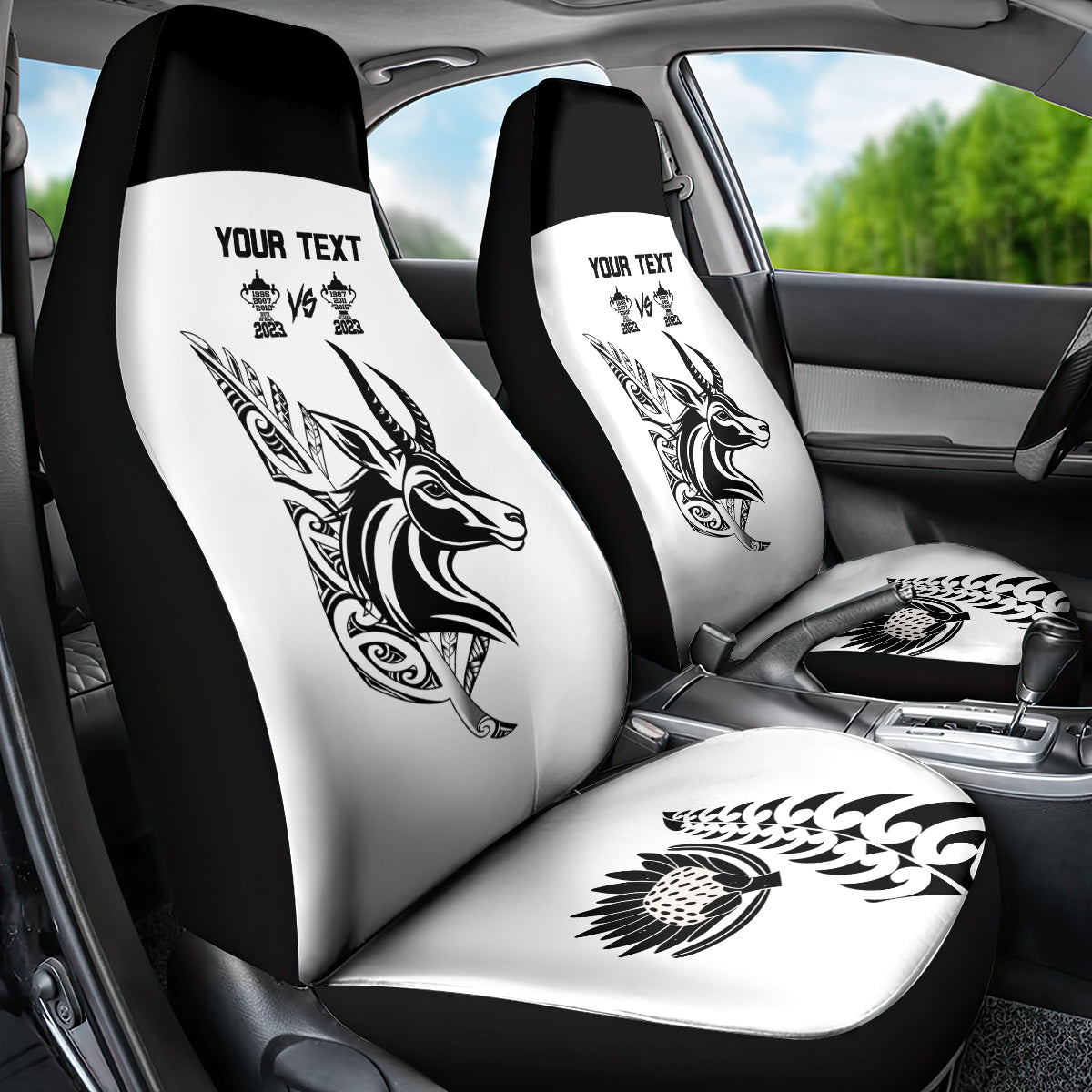 Personalised South Africa and New Zealand Car Seat Cover Champion History Go Final 2023 Vintage Style LT03 - Polynesian Pride