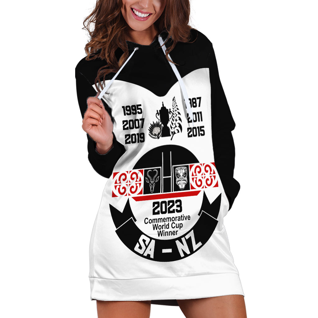 Personalised South Africa and New Zealand Hoodie Dress Champion History Go Final 2023 Vintage Style LT03 White - Polynesian Pride