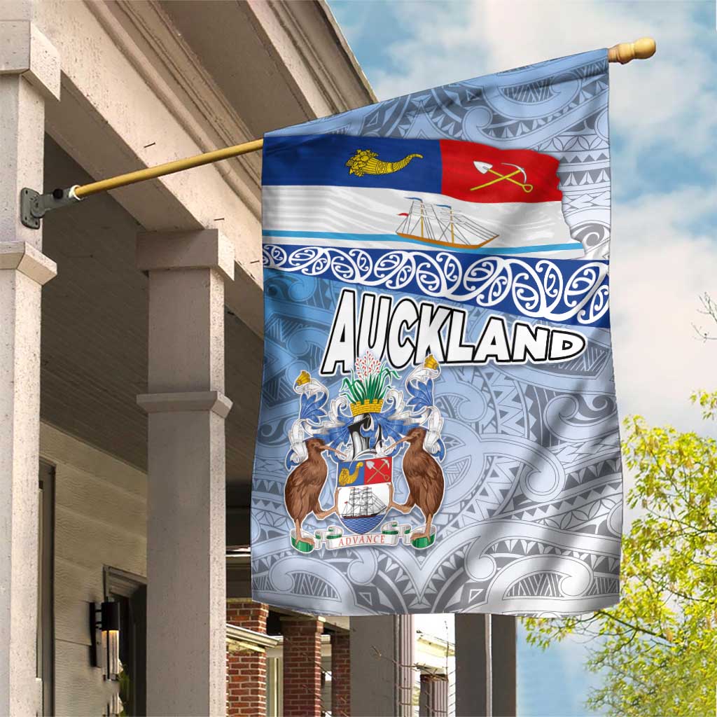 New Zealand Auckland Garden Flag Auckland's Flag and Coat of Arms - Koru Art Maori Pattern