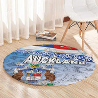 New Zealand Auckland Round Carpet Auckland's Flag and Coat of Arms - Koru Art Maori Pattern