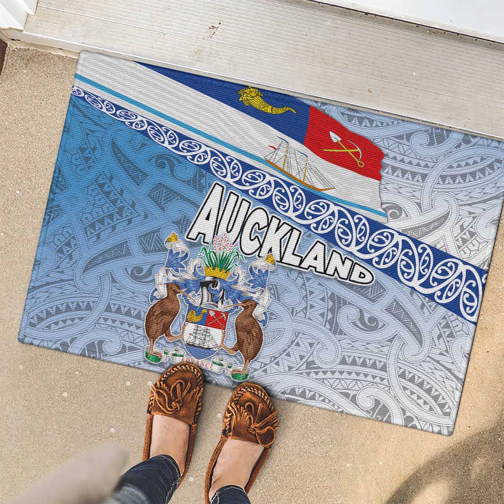 New Zealand Auckland Rubber Doormat Auckland's Flag and Coat of Arms - Koru Art Maori Pattern