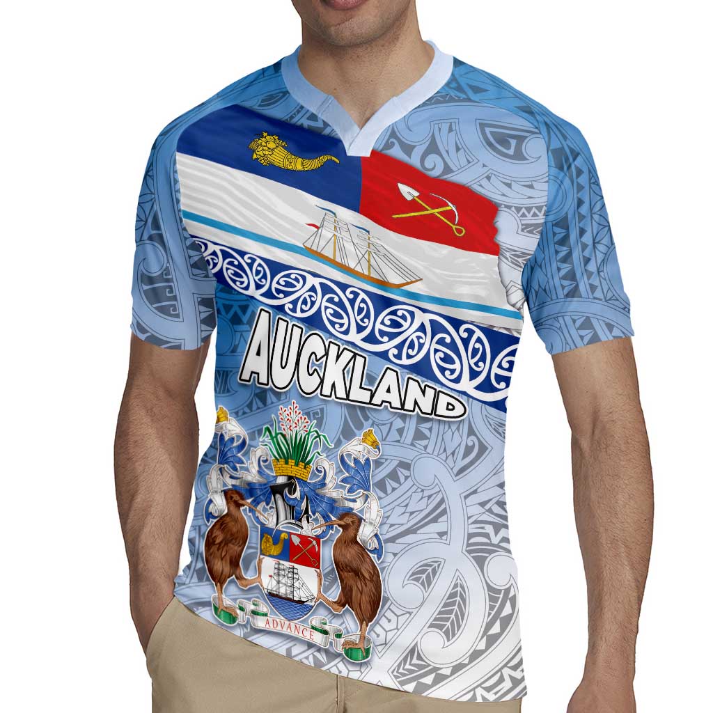 New Zealand Auckland Rugby Jersey Auckland's Flag and Coat of Arms - Koru Art Maori Pattern