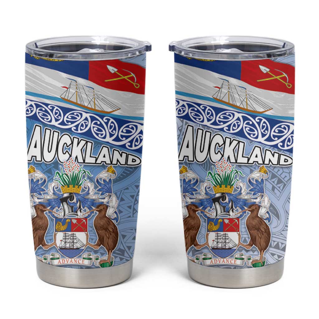 New Zealand Auckland Tumbler Cup Auckland's Flag and Coat of Arms - Koru Art Maori Pattern