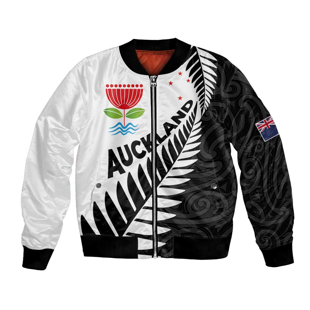 New Zealand Auckland Bomber Jacket Auckland's Emblem and Silver Ferns - Maori Art Tattoo