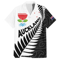 New Zealand Auckland Hawaiian Shirt Auckland's Emblem and Silver Ferns - Maori Art Tattoo LT03 Light Blue - Polynesian Pride