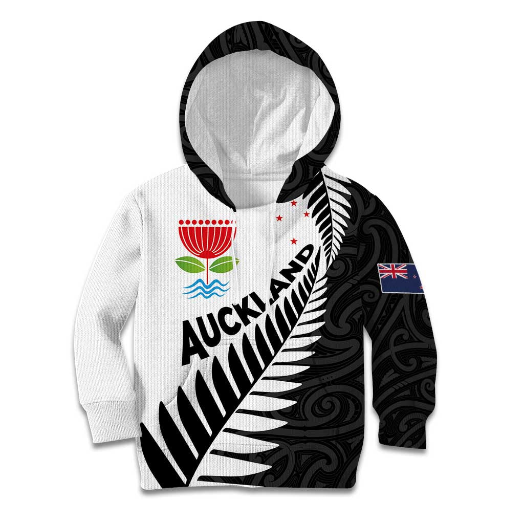 New Zealand Auckland Kid Hoodie Auckland's Emblem and Silver Ferns - Maori Art Tattoo