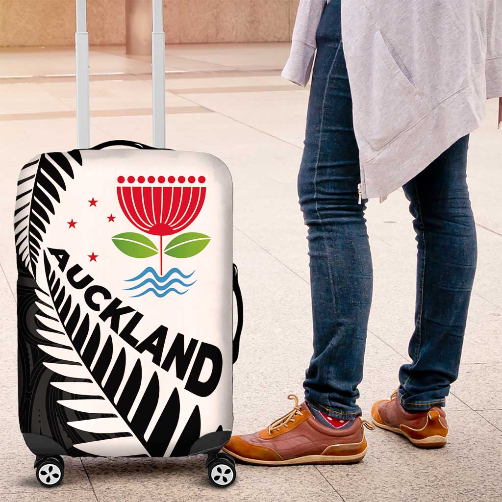 New Zealand Auckland Luggage Cover Auckland's Emblem and Silver Ferns - Maori Art Tattoo