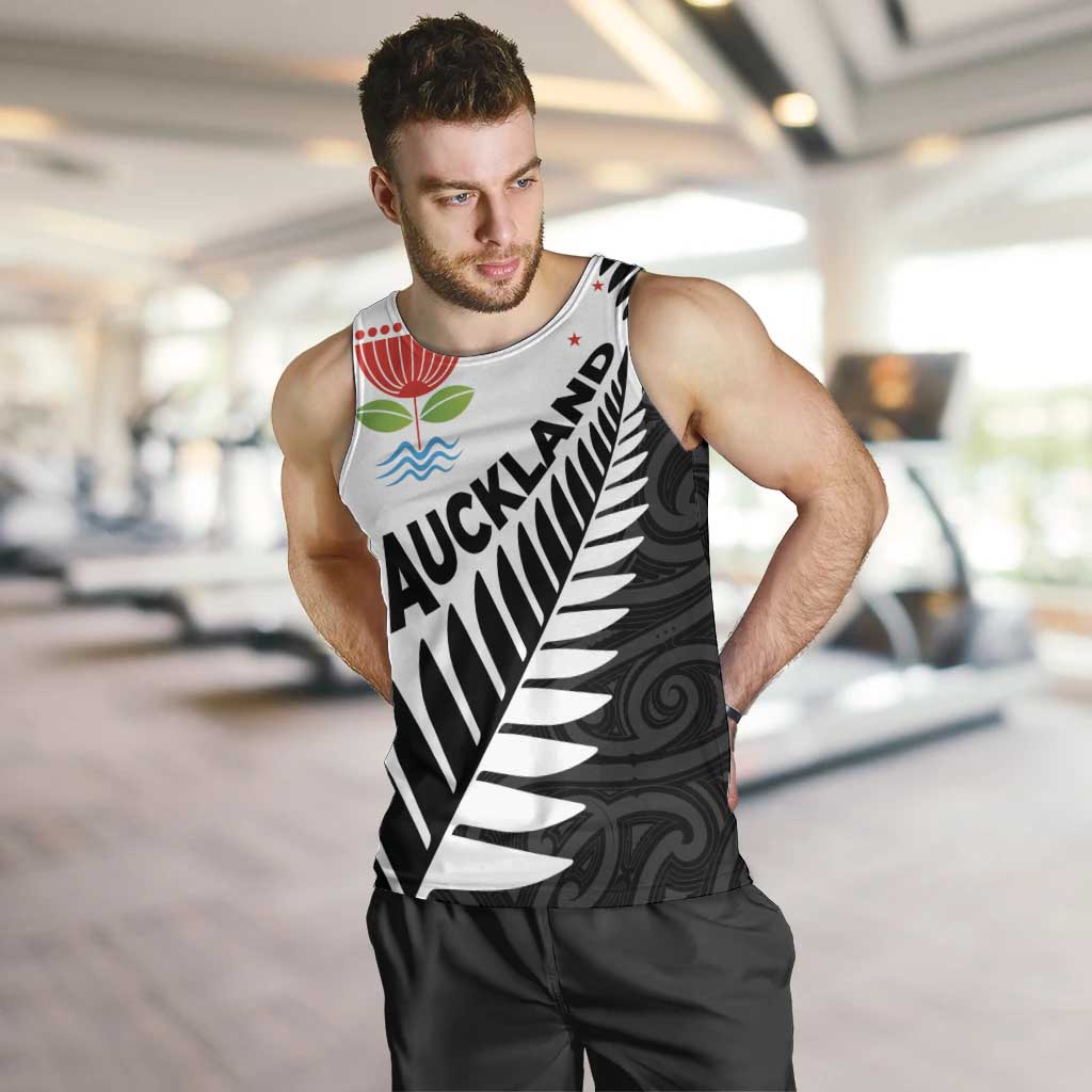 New Zealand Auckland Men Tank Top Auckland's Emblem and Silver Ferns - Maori Art Tattoo