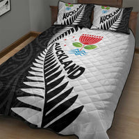 New Zealand Auckland Quilt Bed Set Auckland's Emblem and Silver Ferns - Maori Art Tattoo