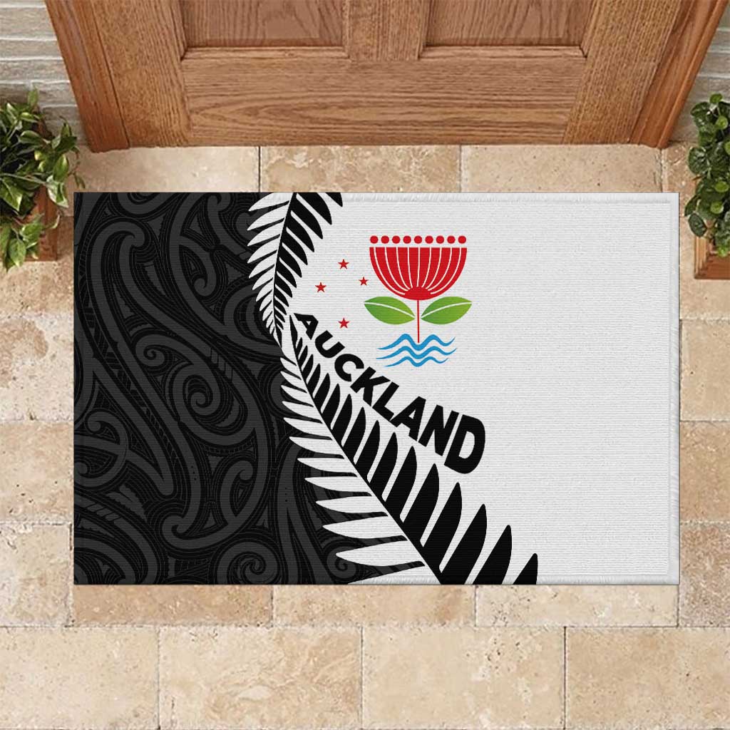 New Zealand Auckland Rubber Doormat Auckland's Emblem and Silver Ferns - Maori Art Tattoo LT03 Light Blue - Polynesian Pride