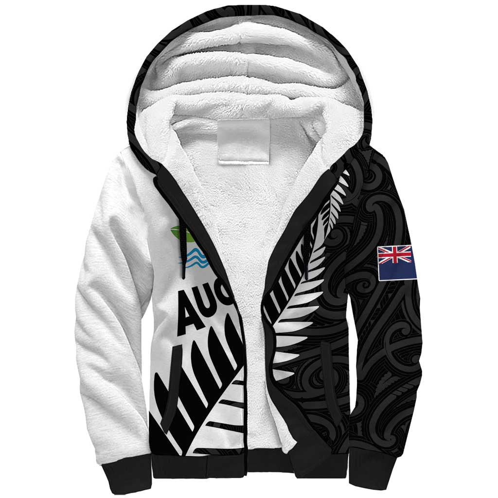 New Zealand Auckland Sherpa Hoodie Auckland's Emblem and Silver Ferns - Maori Art Tattoo