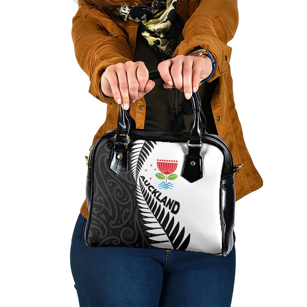 New Zealand Auckland Shoulder Handbag Auckland's Emblem and Silver Ferns - Maori Art Tattoo