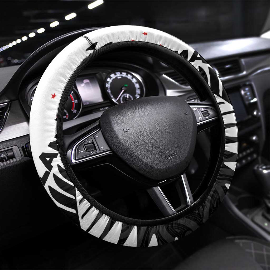 New Zealand Auckland Steering Wheel Cover Auckland's Emblem and Silver Ferns - Maori Art Tattoo LT03 Universal Fit Light Blue - Polynesian Pride