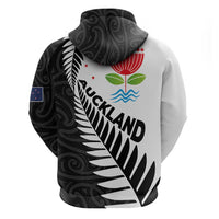 New Zealand Auckland Zip Hoodie Auckland's Emblem and Silver Ferns - Maori Art Tattoo
