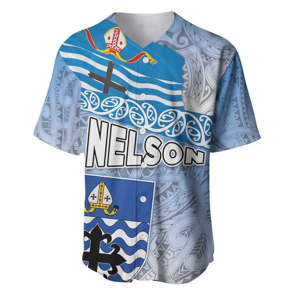 New Zealand Nelson Baseball Jersey Nelson's Flag and Seal - Maori Art Tattoo