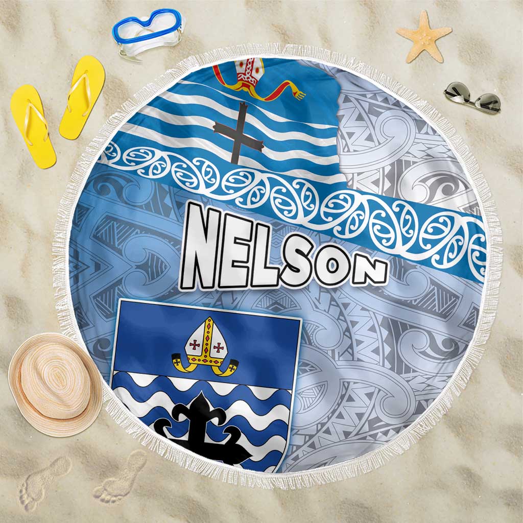 New Zealand Nelson Beach Blanket Nelson's Flag and Seal - Maori Art Tattoo