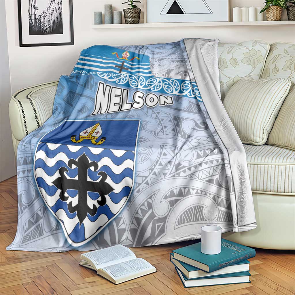 New Zealand Nelson Blanket Nelson's Flag and Seal - Maori Art Tattoo LT03 White - Polynesian Pride