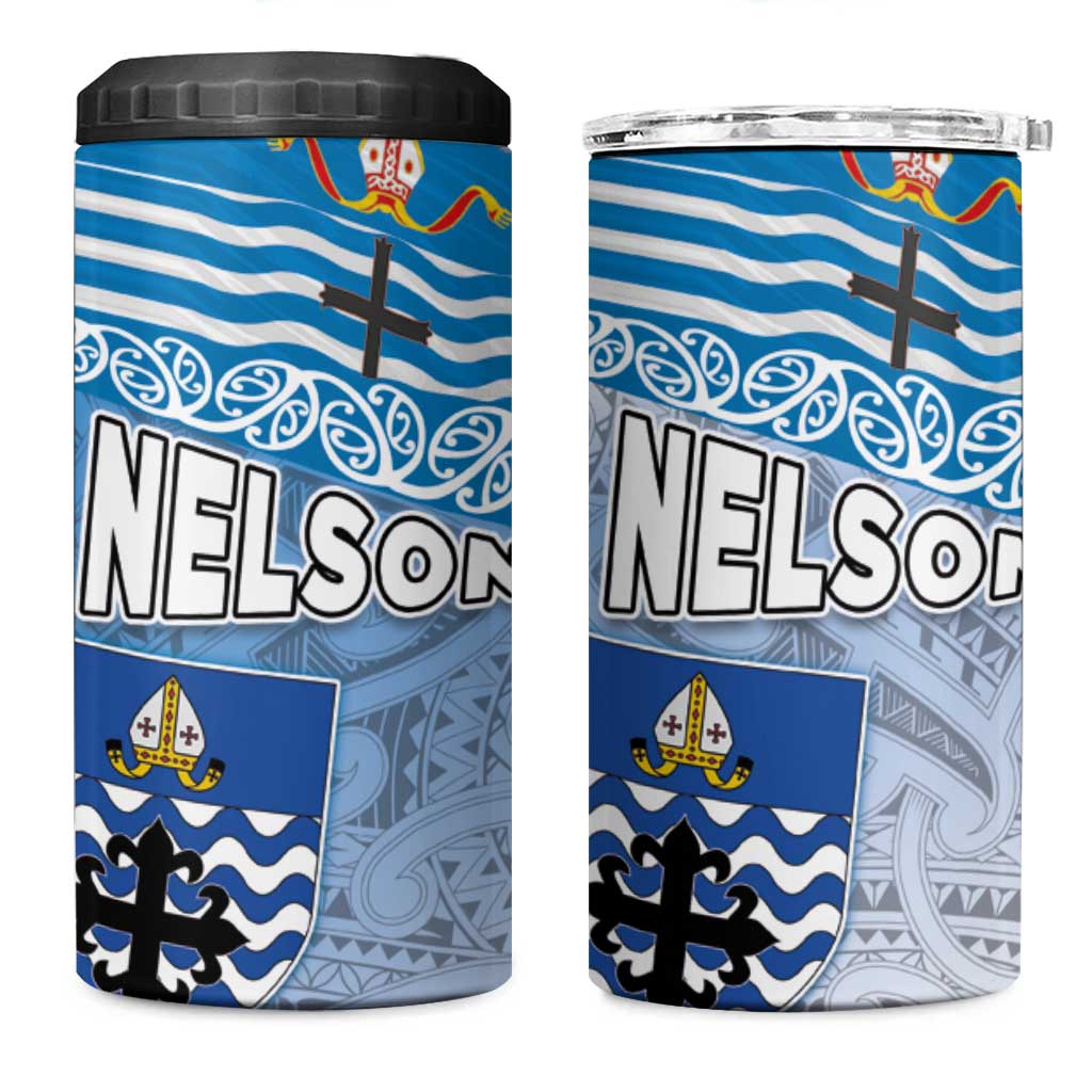 New Zealand Nelson 4 in 1 Can Cooler Tumbler Nelson's Flag and Seal - Maori Art Tattoo