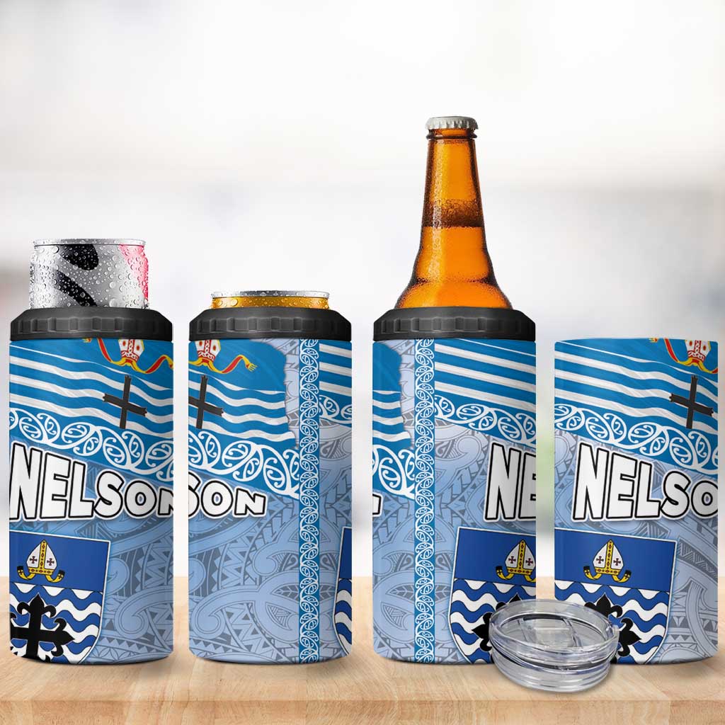 New Zealand Nelson 4 in 1 Can Cooler Tumbler Nelson's Flag and Seal - Maori Art Tattoo
