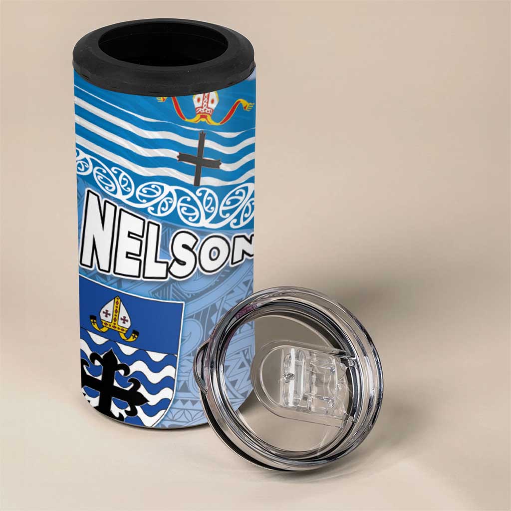 New Zealand Nelson 4 in 1 Can Cooler Tumbler Nelson's Flag and Seal - Maori Art Tattoo
