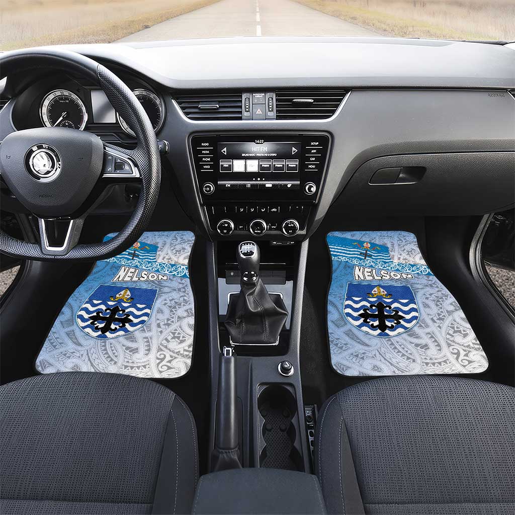 New Zealand Nelson Car Mats Nelson's Flag and Seal - Maori Art Tattoo LT03 Set 2pcs - Front White - Polynesian Pride