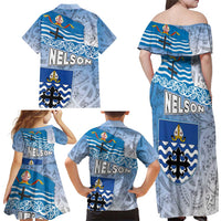 New Zealand Nelson Family Matching Off Shoulder Maxi Dress and Hawaiian Shirt Nelson's Flag and Seal - Maori Art Tattoo