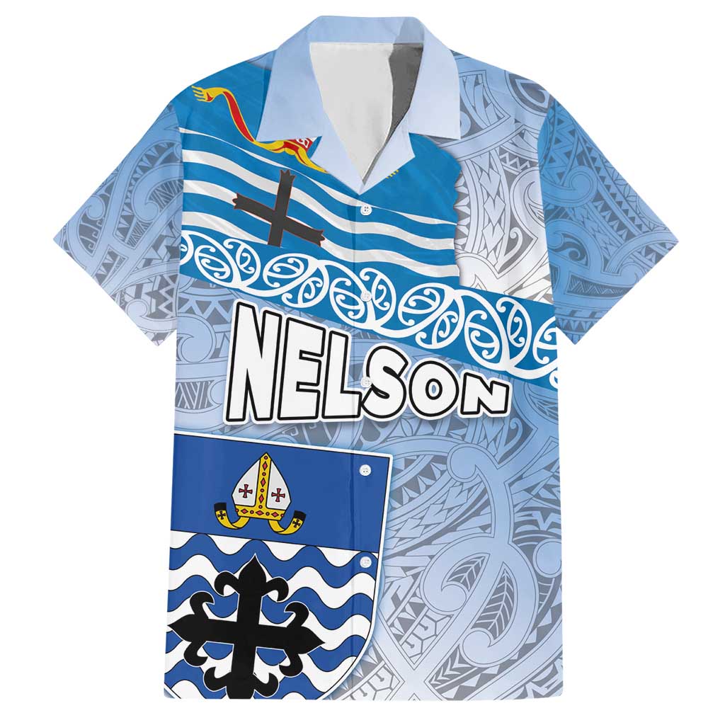 New Zealand Nelson Hawaiian Shirt Nelson's Flag and Seal - Maori Art Tattoo LT03 White - Polynesian Pride