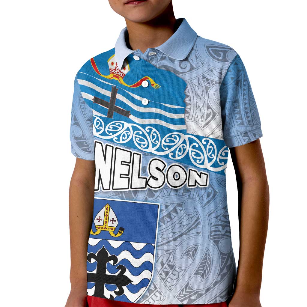New Zealand Nelson Kid Polo Shirt Nelson's Flag and Seal - Maori Art Tattoo
