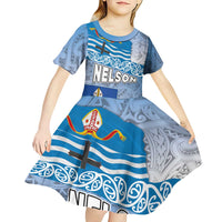 New Zealand Nelson Kid Short Sleeve Dress Nelson's Flag and Seal - Maori Art Tattoo