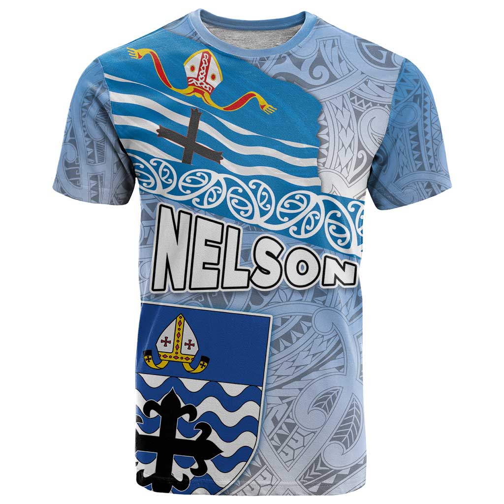 New Zealand Nelson T Shirt Nelson's Flag and Seal - Maori Art Tattoo LT03 White - Polynesian Pride