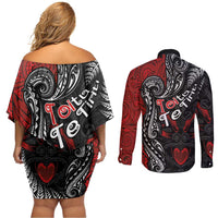 Aotearoa Toitu Te Tiriti Couples Matching Off Shoulder Short Dress and Long Sleeve Button Shirt New Zealand Honour the Treaty - Te Tiriti Is Us