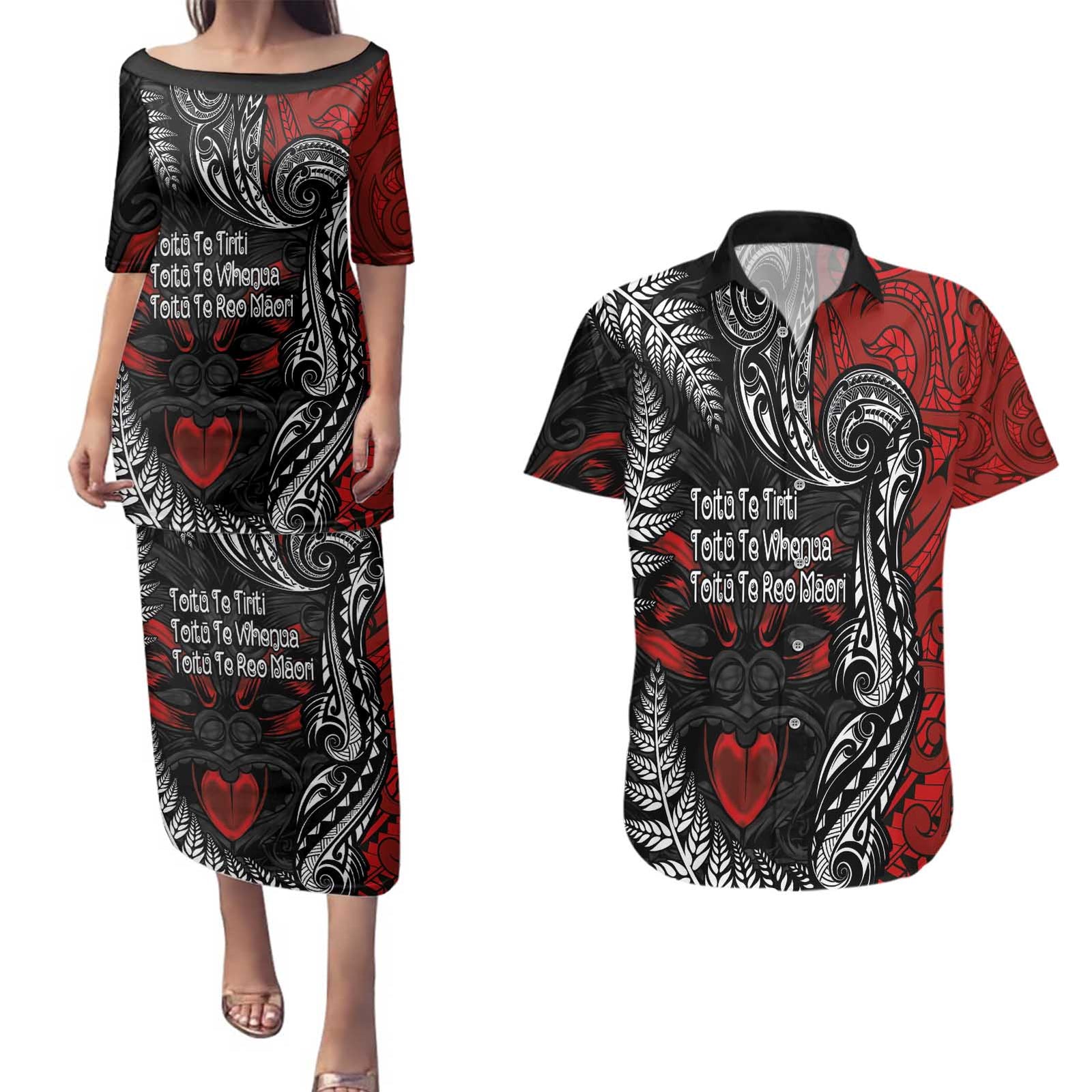 Aotearoa Toitu Te Tiriti Couples Matching Puletasi and Hawaiian Shirt New Zealand Honour the Treaty - Te Tiriti Is Us LT03 Red - Polynesian Pride