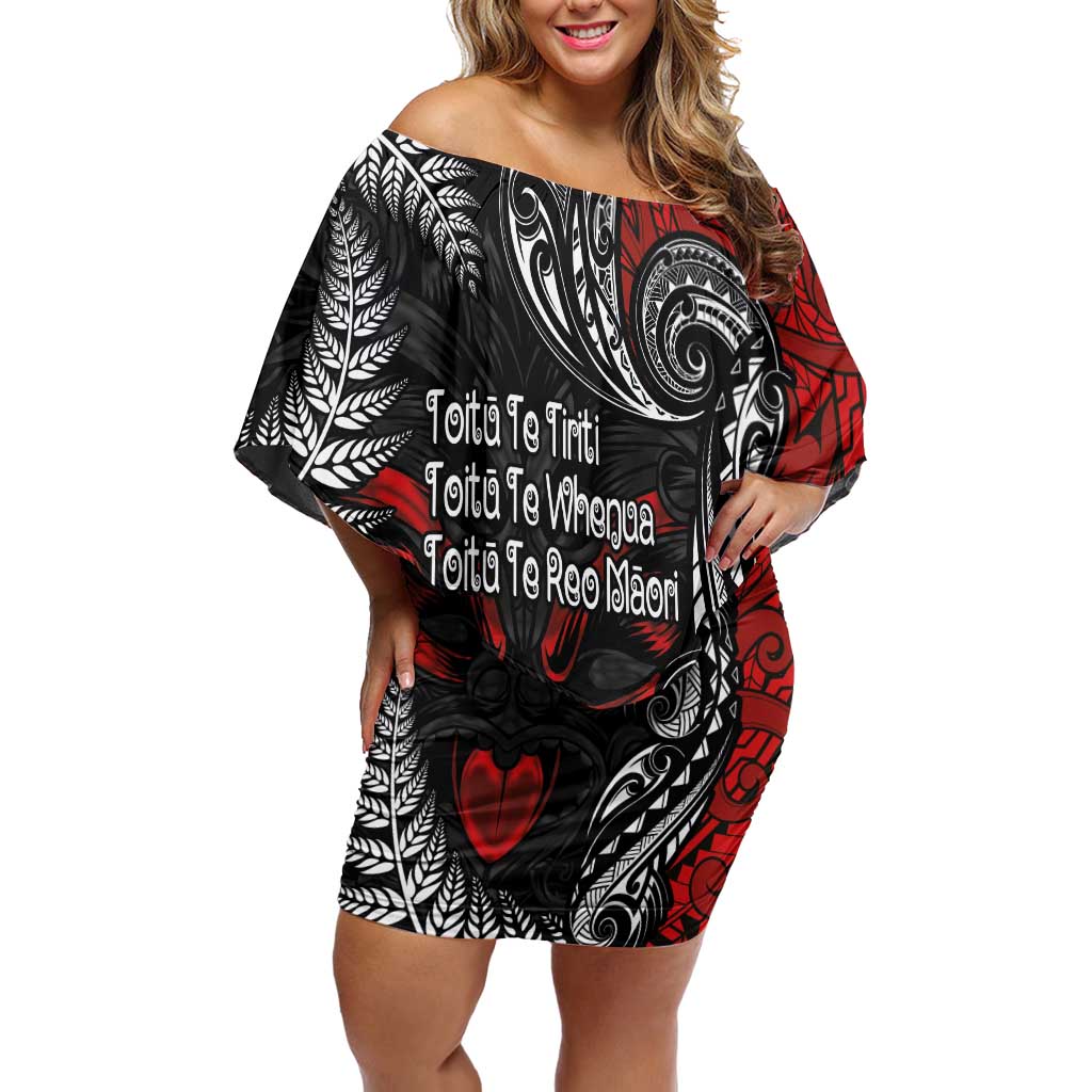 Aotearoa Toitu Te Tiriti Off Shoulder Short Dress New Zealand Honour the Treaty - Te Tiriti Is Us