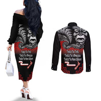 Aotearoa Toitu Te Tiriti Couples Matching Off The Shoulder Long Sleeve Dress and Long Sleeve Button Shirt New Zealand Honour the Treaty - Fight Together