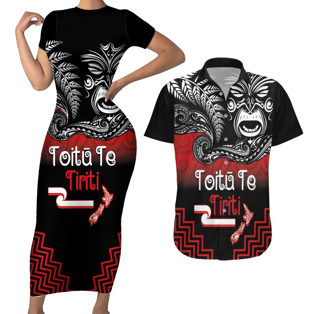 Aotearoa Toitu Te Tiriti Couples Matching Short Sleeve Bodycon Dress and Hawaiian Shirt New Zealand Honour the Treaty - Fight Together